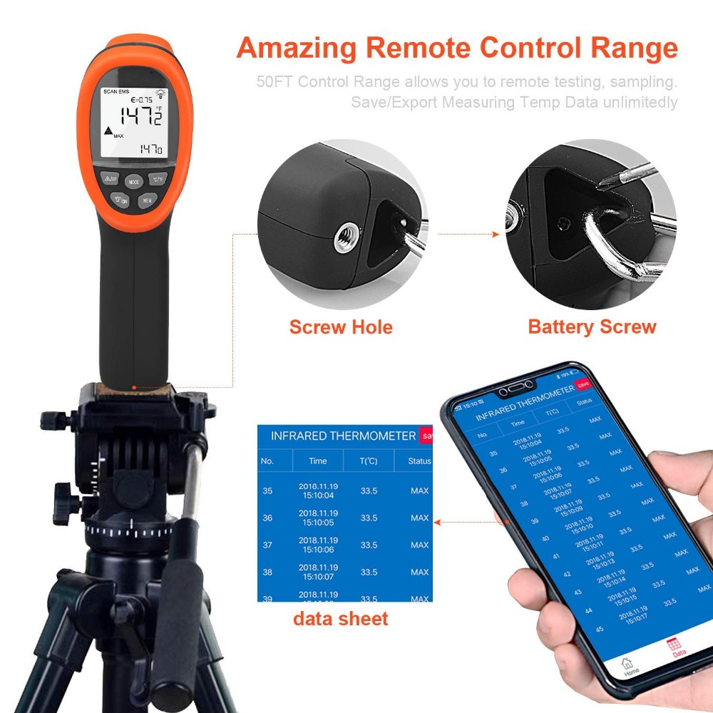 Industrial Laser Thermometer Gun - BTMETER Digitale Pyrometer Contactloze IR-thermometer -58