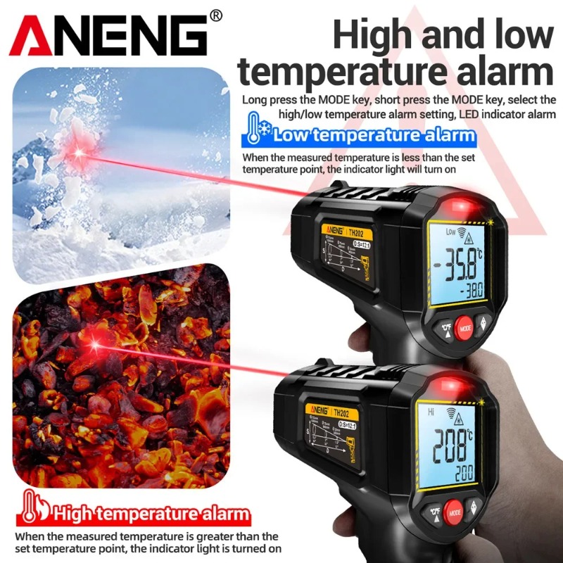 Industrial Laser Thermometer Gun - ANENG TH202 Contactloze infraroodthermometer Industrieel handbediend