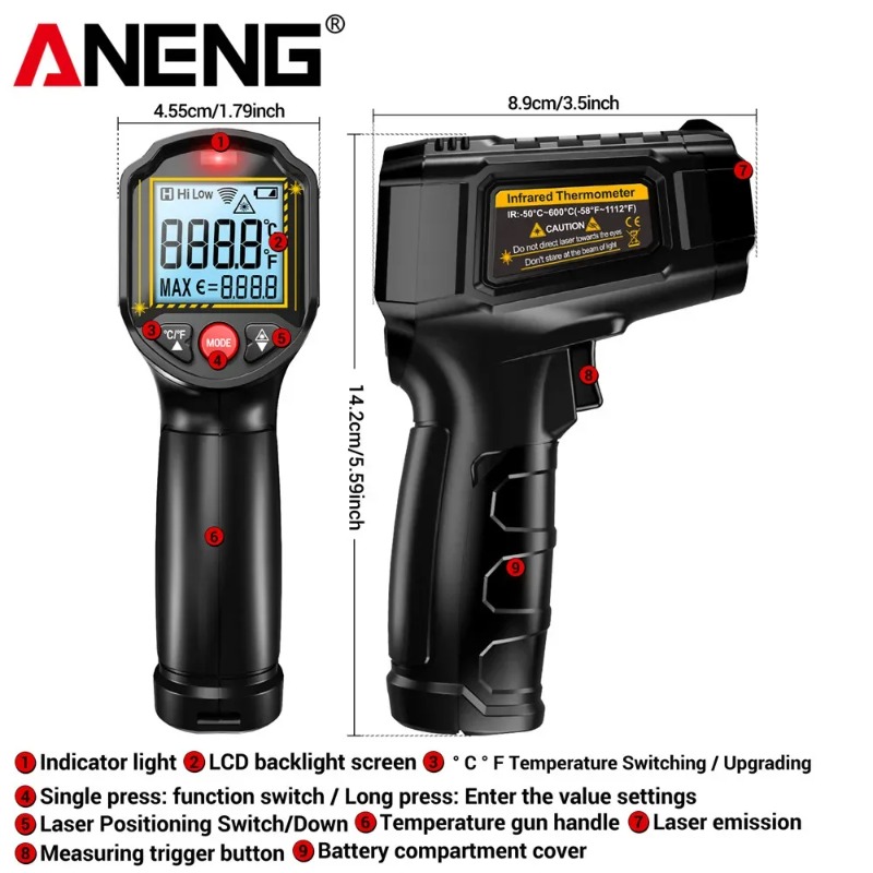 ANENG TH202 Contactloze infrar - Industrial Laser Thermometer Gun recensie en prijs